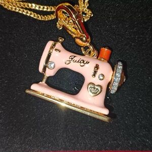 Juicy Couture Pink Sewing Machine Charm Necklace with Gold Tone